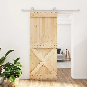 Porta Scorrevole Con Set Hardware 85x210 Cm Legno Massello Pino /