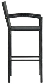 Set Bar da Giardino 3 pz con Braccioli in Polyrattan Nero