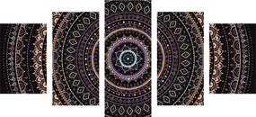 Quadri 5 pezzi – Mandala con motivo del sole in sfumature di viola