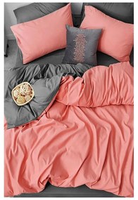 Lenzuolo matrimoniale in cotone / lenzuolo allungato in salmone/grigio 200x220 cm - Mila Home