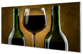 Quadro in vetro acrilico Un bicchiere di 2 bottiglie di vino 100x50 cm