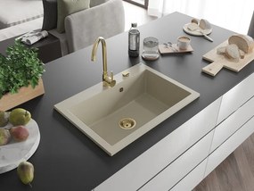 Mexen Elix lavello da cucina in granito 1-vasca 700 x 500 mm, beige, sifone dorato - 6526701005-69-G