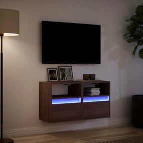 Mobili tv a parete con luci led 2pz rovere marrone 41x31x45 cm