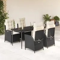 Set da Pranzo da Giardino 5 pz Nero con Cuscini in Polyrattan 3213158