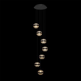 Lampadario A Sospensione Moderno Geo 7 Luci Acrilico Pulegoso Nero Opaco Led 35W