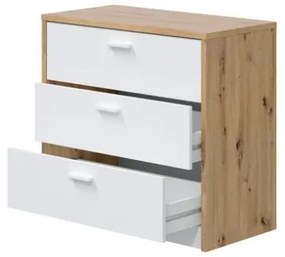 Comò Cassettiera Con Scrivania Estensibile 3 Cassetti Effetto Legno Rovere E Bianco Kommo