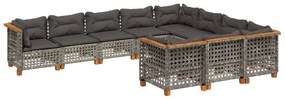 Set divano da giardino 10 pz con cuscini grigio in polyrattan