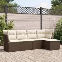 Set Divano da Giardino 5 pz con Cuscini Marrone in Polyrattan 3249402