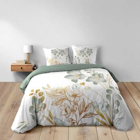 Set copripiumino e federa bianco/verde in cotone per letto matrimoniale ed esteso 240x220 cm Lolita – douceur d'intérieur