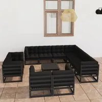 Set Divani da Giardino 12 pz con Cuscini Massello di Pino Nero 3077003