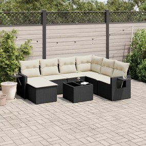 Set divani da giardino con cuscini 8 pz nero in polyrattan