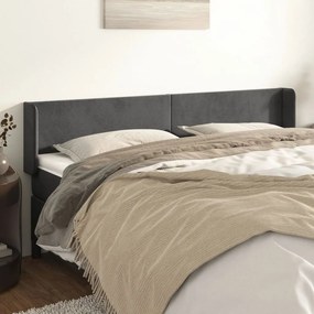 Testiera Ad Orecchio Grigio Scuro 163x16x78/88 Cm İn Velluto /