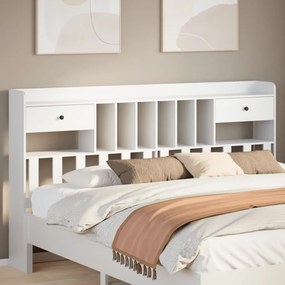 Testiera Con Ripiani Bianca 180 Cm İn Legno Massello Di Pino /