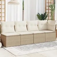 Divano da Giardino con Cuscini a 4 Posti Beige in Polyrattan 366053