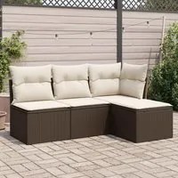 Set Divano da Giardino 4 pz con Cuscini Marrone in Polyrattan 3217503