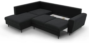 Divano angolare nero allungabile e con contenitore (con penisola a sinistra/a L) con rivestimento in velluto Kyoto – Cosmopolitan Design