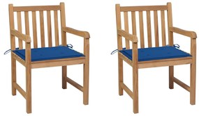 Sedie da giardino 2 pz con cuscini blu reale in legno di teak