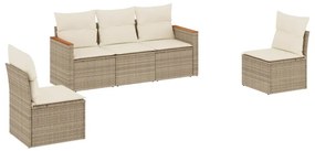 Set Divano da Giardino 5 pz con Cuscini Beige in Polyrattan