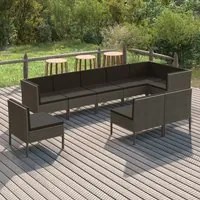 Set Divani da Giardino 9 pz con Cuscini in Polyrattan Grigio 3094406