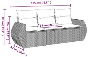 Set Divani da Giardino 3 pz con Cuscini in Polyrattan Nero