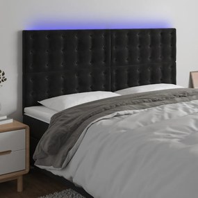 Testiera A Led Nera 200x5x118/128cm İn Velluto /