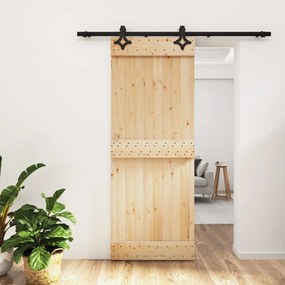 Porta Scorrevole Con Set Hardware 80x210 Cm Legno Massello Pino /