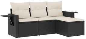 Set divani da giardino 4 pz con cuscini nero in polyrattan