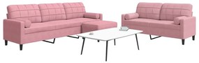 Set Di Divani 3 Pz Con Cuscini E Rinforzi Rosa İn Velluto /