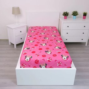 Lenzuolo con angoli per bambini rosa in cotone 90x200 cm Minnie "Hearts" – Jerry Fabrics