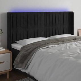 Testiera A Led Nera 203x16x118/128 Cm İn Velluto /