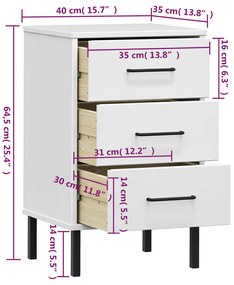 Comodino con Gambe in Metallo Bianco Legno Massello Pino OSLO