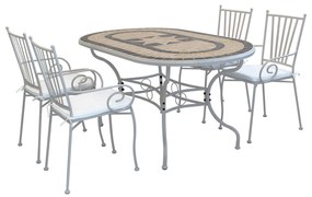 VENTUS - set tavolo in alluminio e teak cm 160 x 90 x 74 h con 4 poltrone Ventus