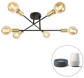 Lampada da soffitto intelligente nera con oro 6 luci incl. Wifi G95 - Sydney