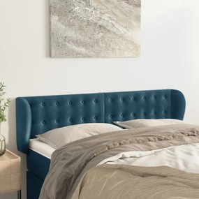 Testiera Ad Orecchio Blu Scuro 147x23x78/88 Cm İn Velluto /
