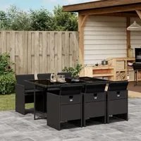 Set da Pranzo da Giardino 7 pz Nero con Cuscini in Polyrattan 3210547