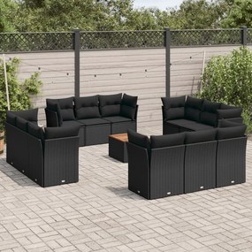 Set Divani da Giardino 13pz con Cuscini Nero in Polyrattan