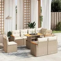 Set Divano da Giardino 9 pz con Cuscini Beige in Polyrattan 3273172