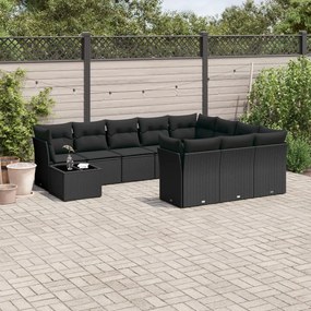 Set Divani da Giardino 11 pz con Cuscini in Polyrattan Nero