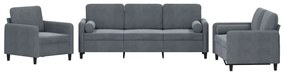 Set di divani 3 pz con cuscini grigio scuro in velluto