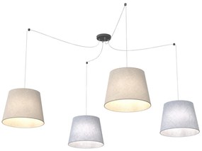 Sospensione 4 Luci Ascot Con Fermacavi E Paralumi Grigio E Beige