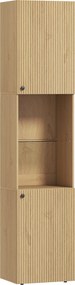 Mobile da Bagno a Colonna Slim 40x31x182H cm 6 Ripiani 2 Ante e Ripiano in Vetro Temperato in MDF Rovere...