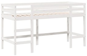 Letto soppalco con scala e tetto bianco 80x200 cm massello pino