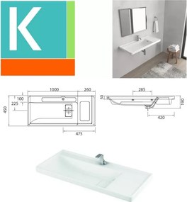 Mobile bagno sospeso 100cm con cassetto e lavabo incasso SP-100 - KAMALU