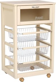 Carrello in legno portapane con cesti portafrutta LANDHELL Avorio