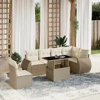 Set Divani da Giardino 7 pz con Cuscini Beige in Polyrattan 3268568