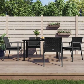 Set pranzo da giardino 5pz con cuscini in polyrattan e acciaio