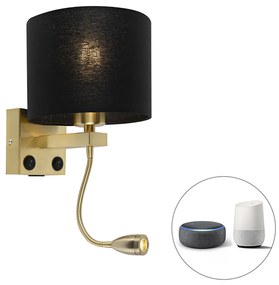 Lampada da parete intelligente oro con USB e paralume nero incl. Wifi A60 - Brescia