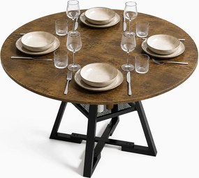 Tavolo per Sala da Pranzo Tondo Ø120 cm Stile Industrial con Ripiano Effetto Legno...