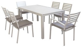 DEXTER - set tavolo in alluminio e teak cm 160/240 x 90 x 75 h con 4 sedie e 2 poltrone Dexter