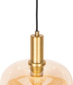 Lampada a sospensione smart nera con ottone e vetro ambrato incl. Wifi G95 - Zuzanna